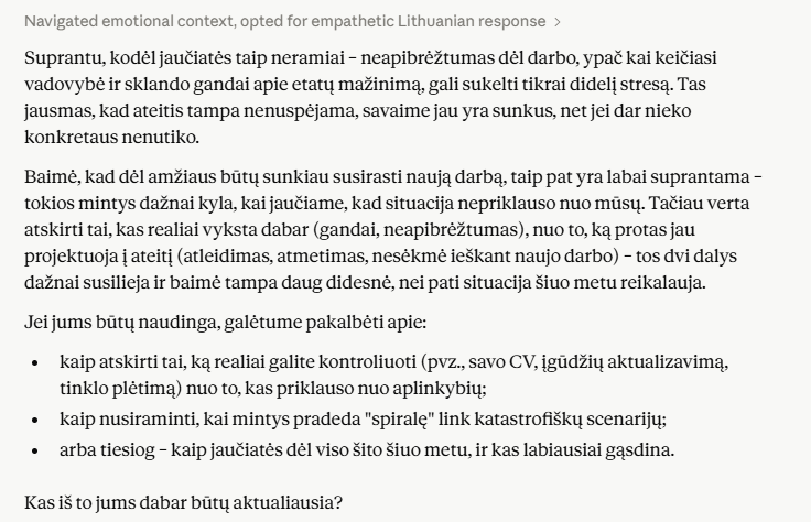 Claude atsakymas – Nerimas dėl darbo